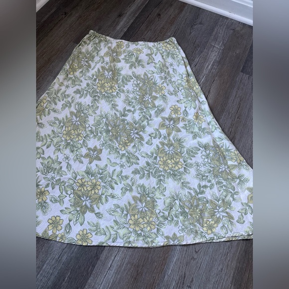 VTG JM COLLECTION 100% Linen Floral Green Yellow White A Line Skirt Size L 12 - Picture 7 of 7